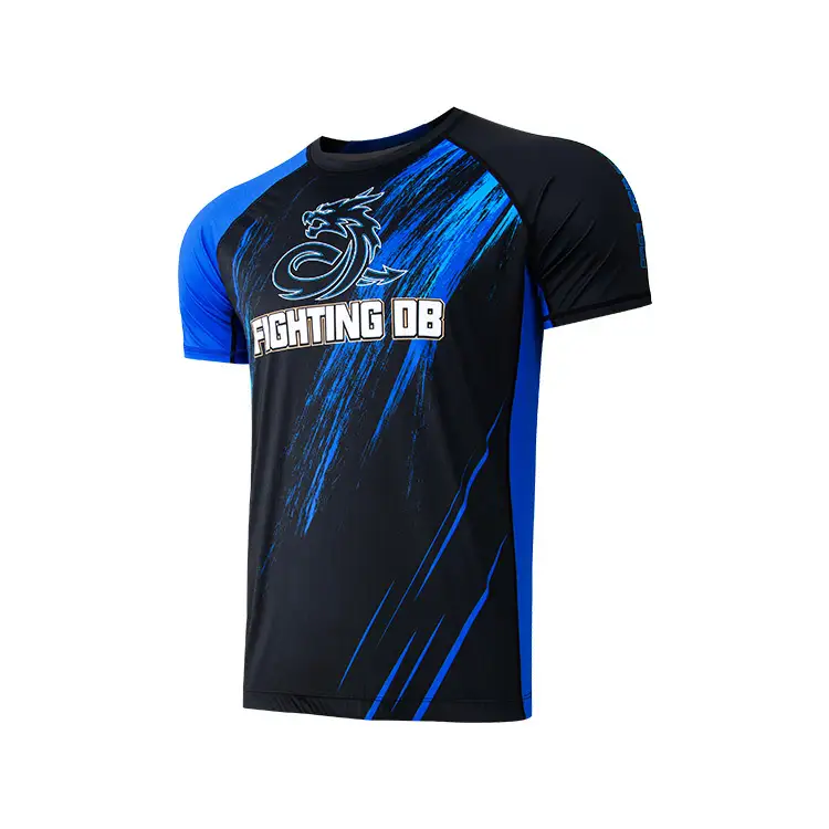 Saincheaptha Gearr Muinchille Rashguard Surf Mma Troda Fearas Bjj Jiu Jitsu Dear Do Lógó Féin Comhbhrú Shirt Sublimated Mma Top 1