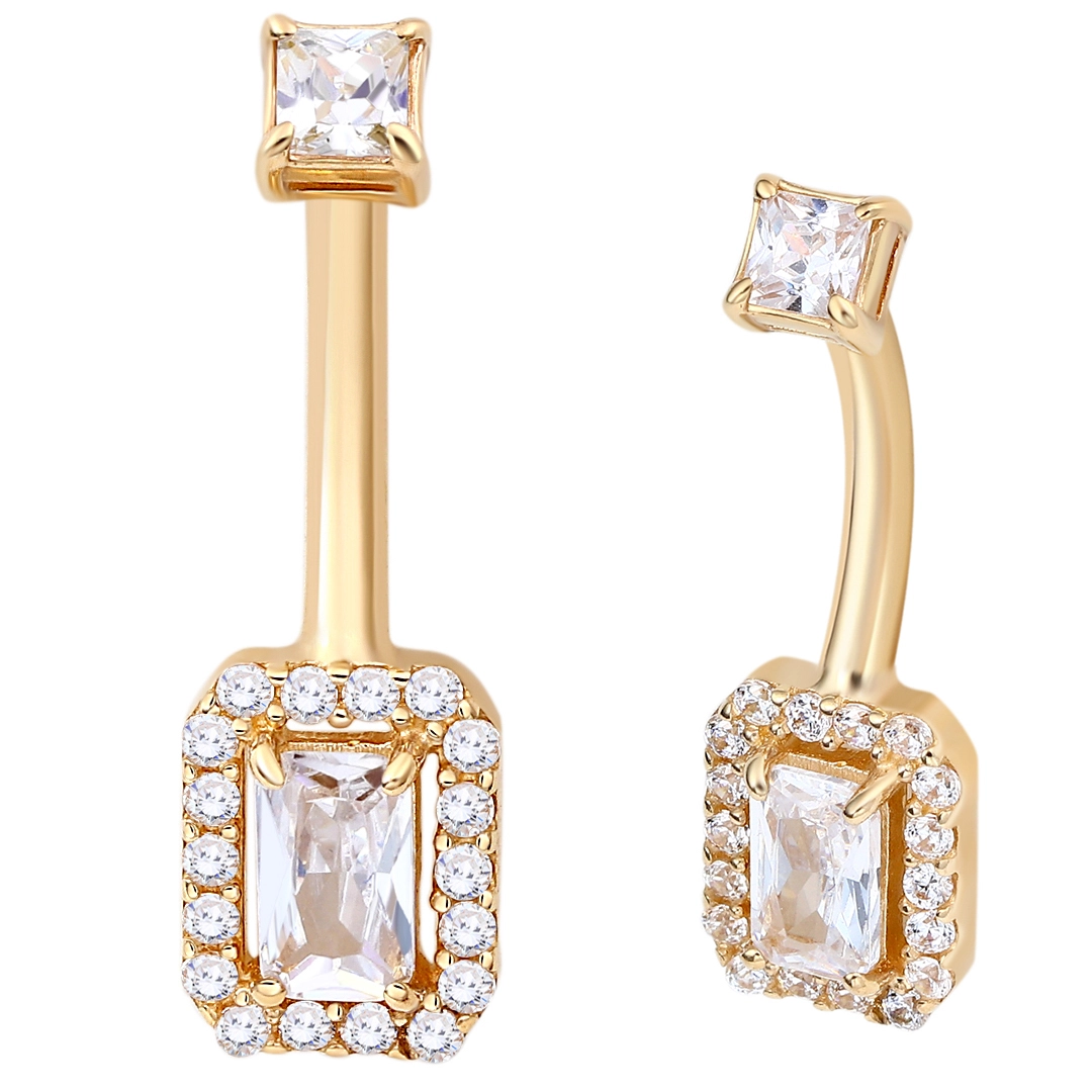 Eternal Metal 14k Solid Gold Internally Threaded Navel Rings Square Zircon Body Piercing Jewelry Wholesale 1
