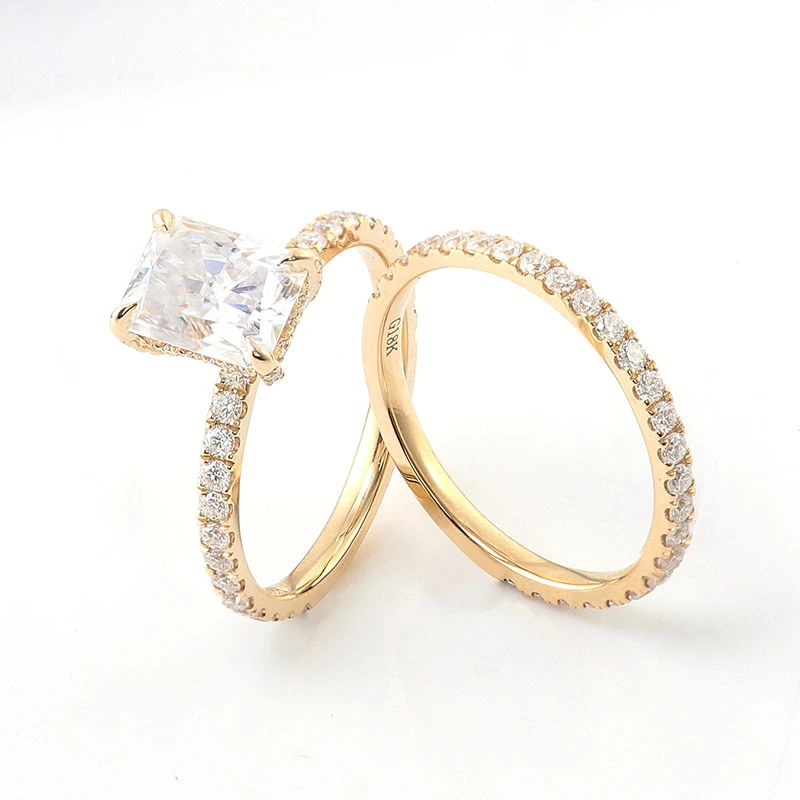 Haute Couture de 2 quilates Radiant Cut Anillo de diamante Moissanite Diamond Rings Rings de boda de oro amarillo de 18 quilates para mujeres 1