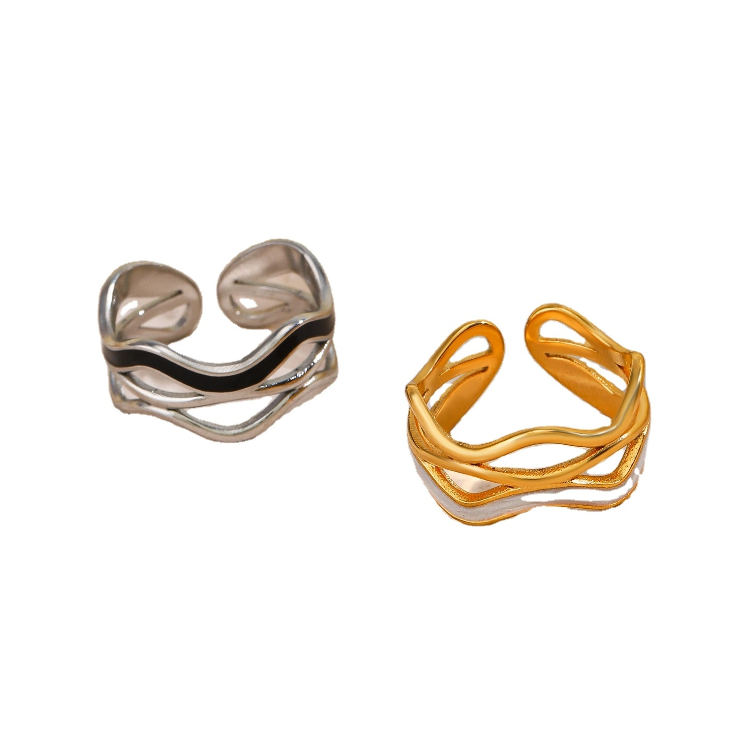 Line Drip Oil Stainless Steel Ring Female Personality Hip Hop Colorless Opening Adjustable Ring Wholesale 1
