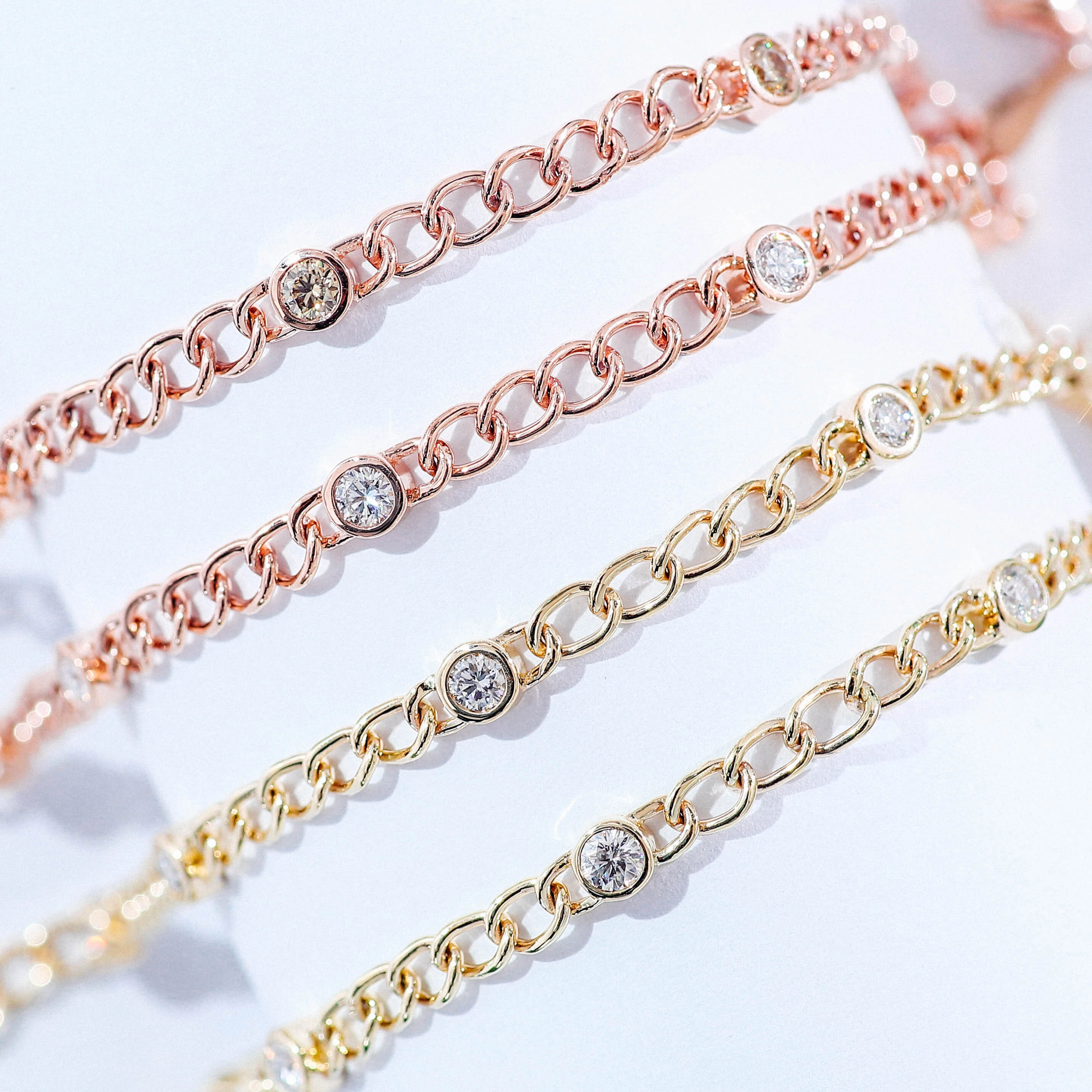 10k 14k 18k Gold Miami Curb Link Chain Bracelet With Bezel Setting Lab-grown Diamonds 3mm Gold Curb Link Bracelet Fine Jewelry 1