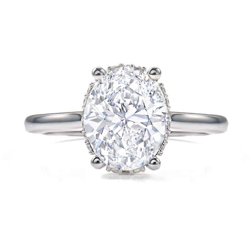 Bijoux fin 14K Bague en or blanc excellent coupé ovale blanc 3ct Moisanite Bijoux Anneau de fiançailles anniversaire de l'éternité 1