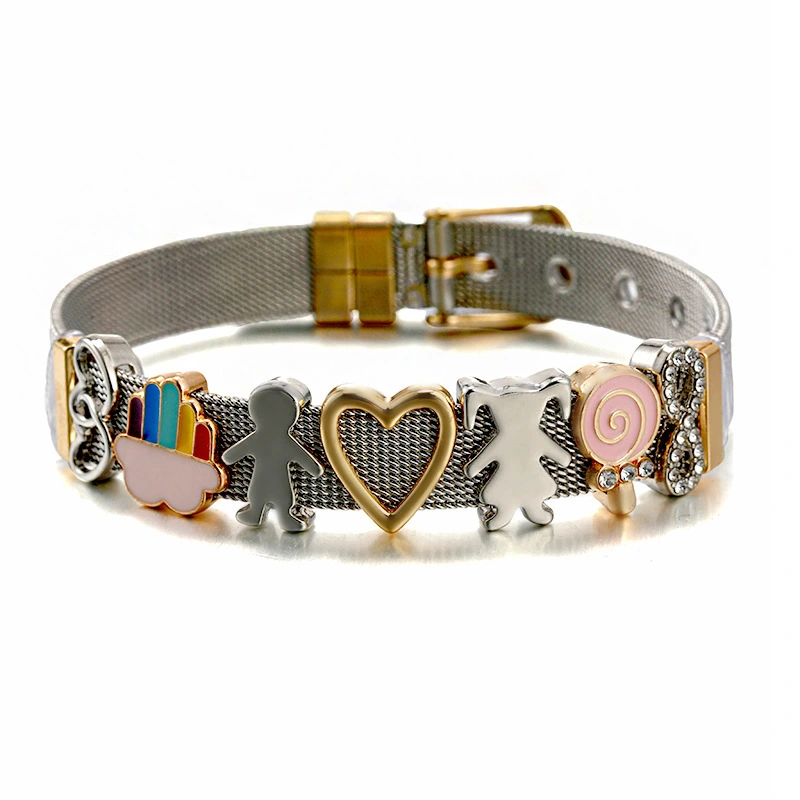 2024 Hot Selling Fashionable Dual Color Stainless Steel Strap Diy Lucky Charms Bracelet For Boys And Girls 1
