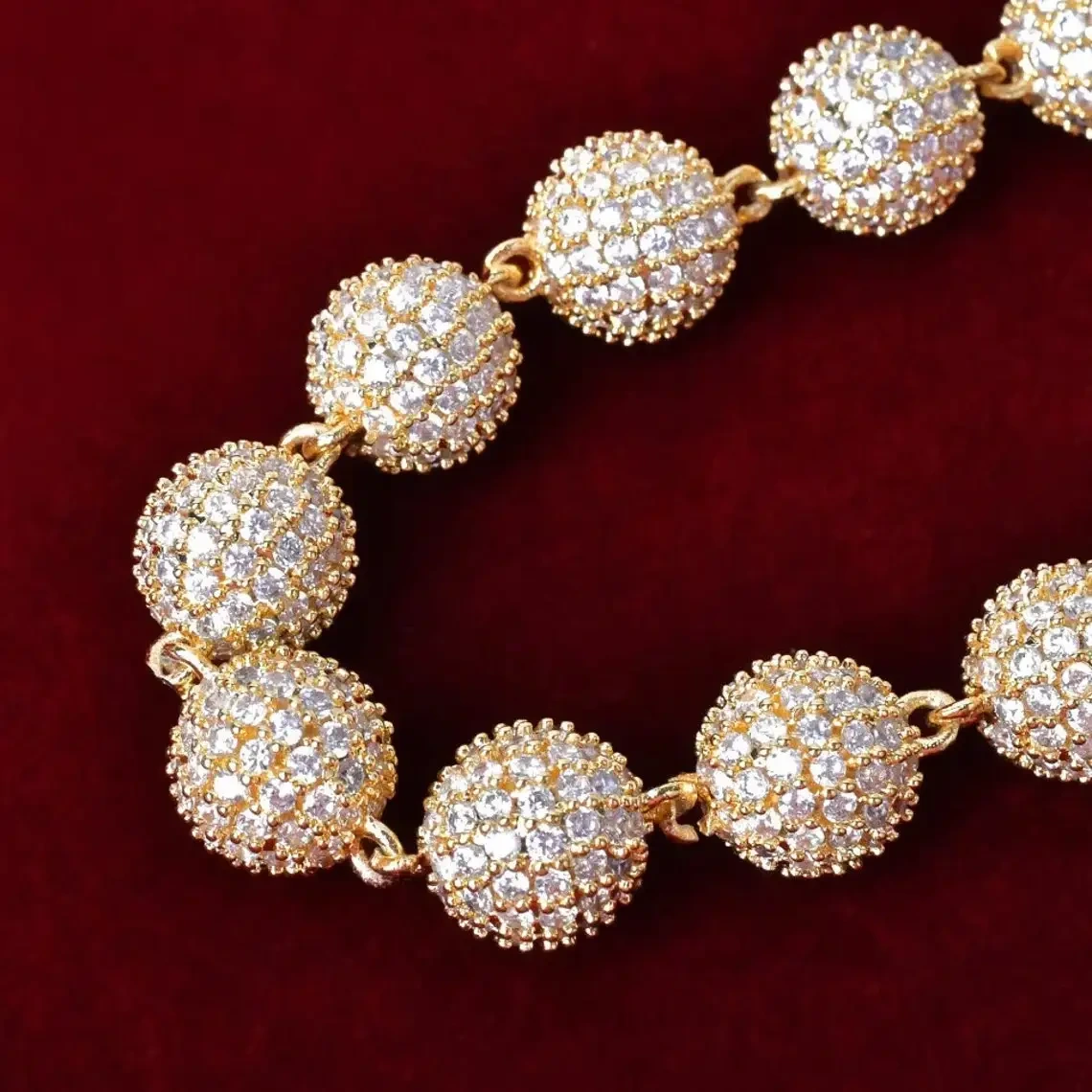 Provence Jewelry Customized Ball Shape Hip Hop Sterling Silver 18inch Moissanite Diamond Jewelry Cuban Link Chain 1
