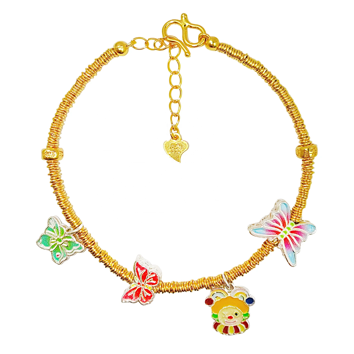 This S925 Gold Toned Silver Bead Bracelet Comes With Butterfly And Clown Pendants It's Lively And Interesting 1
