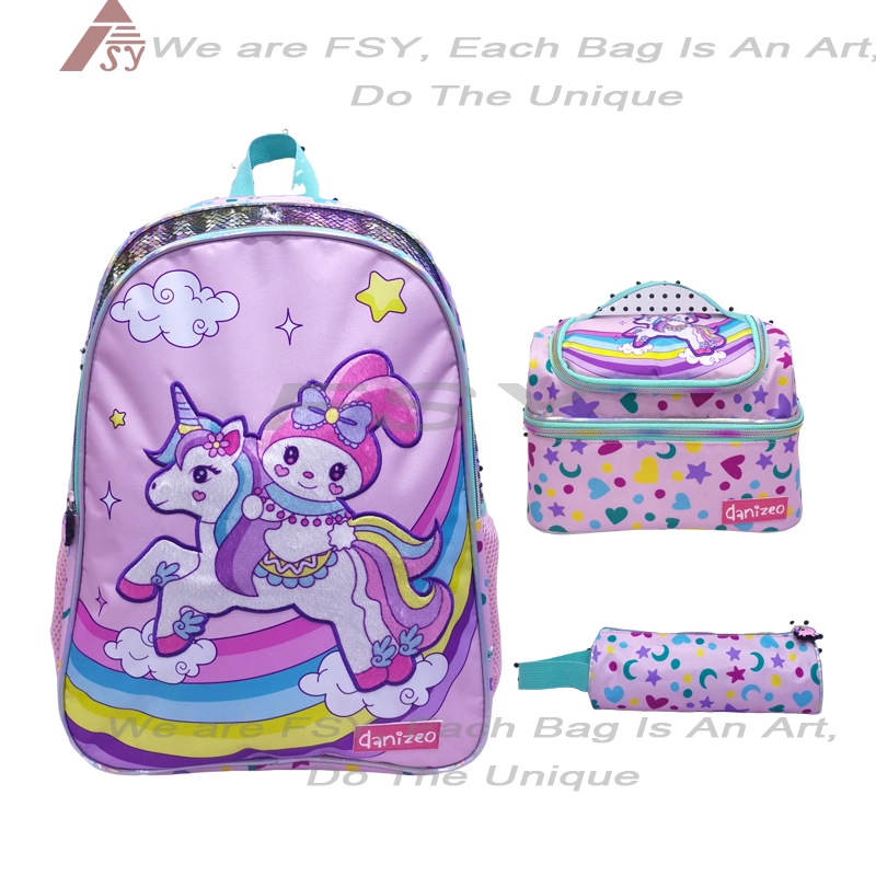 Girls 3 In 1 Unicorn School Bags Set Cartoon Backpack 3 Pieces Kids Student Backpack With Lunch Pencil Bag For Children 1