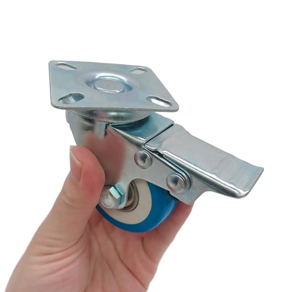 2 inch Light Duty Furniture Polyurethane PU Blue Swivel Caster Wheel with Stopper1 1