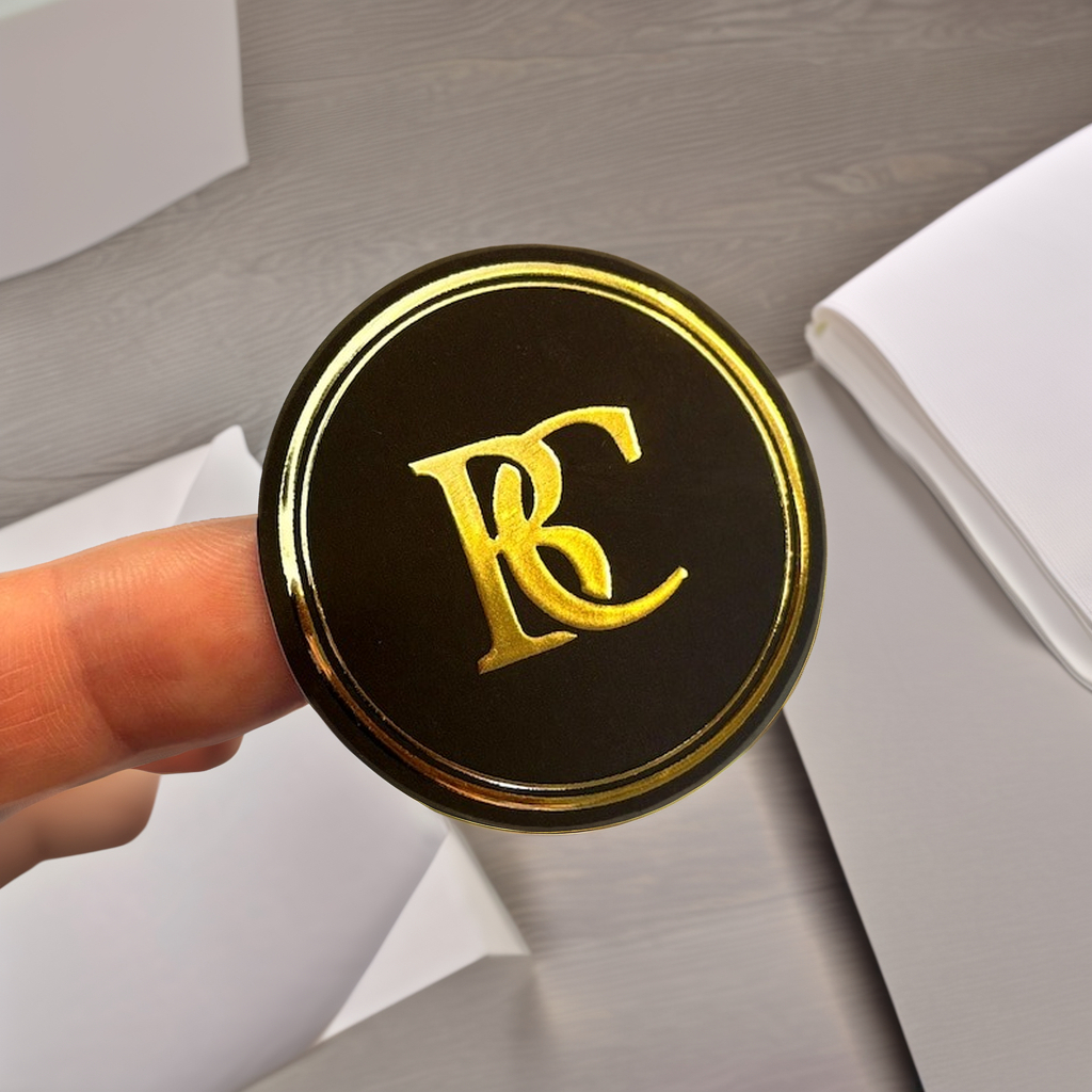2in Round Gold Foil Logo Stickers - Custom Chocolate Labels 1