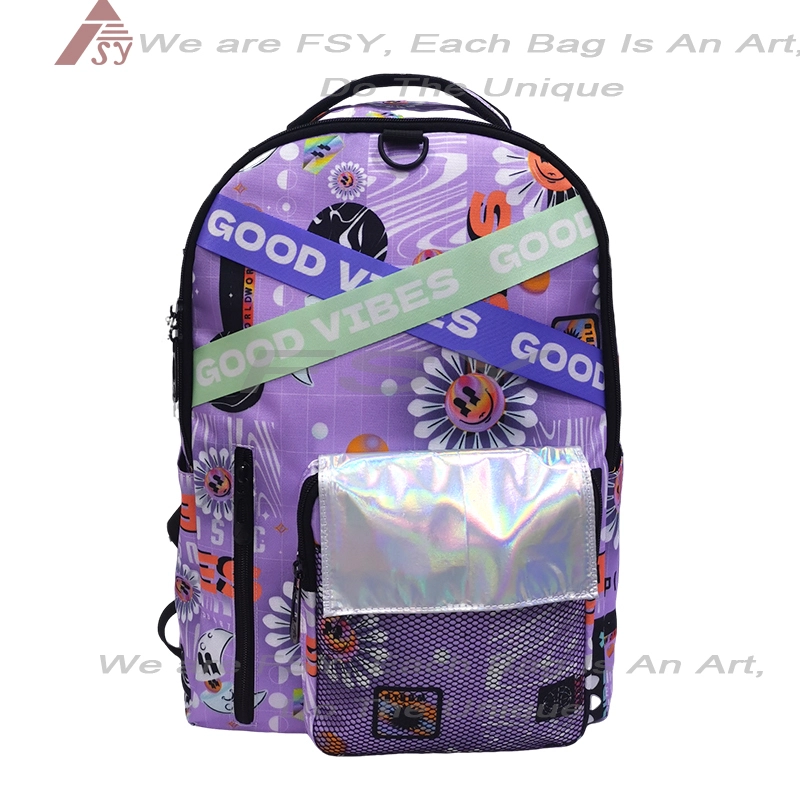 Polyester + Laser Pu Student Backpack 18 School Bags For Kids Girls Zipper Lightweight Youth College Casual Travel Bag Casual 1