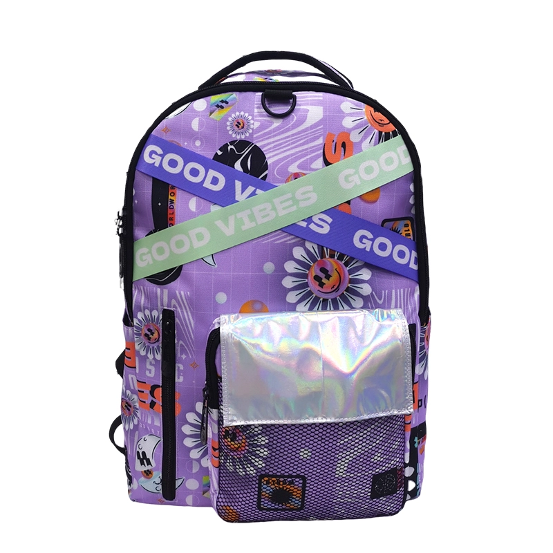 Polyester + Laser Pu Student Backpack 18 School Bags For Kids Girls Zipper Lightweight Youth College Casual Travel Bag Casual 1