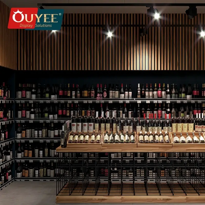 Espositore per bottiglie di vino a parete in metallo e plastica. 1