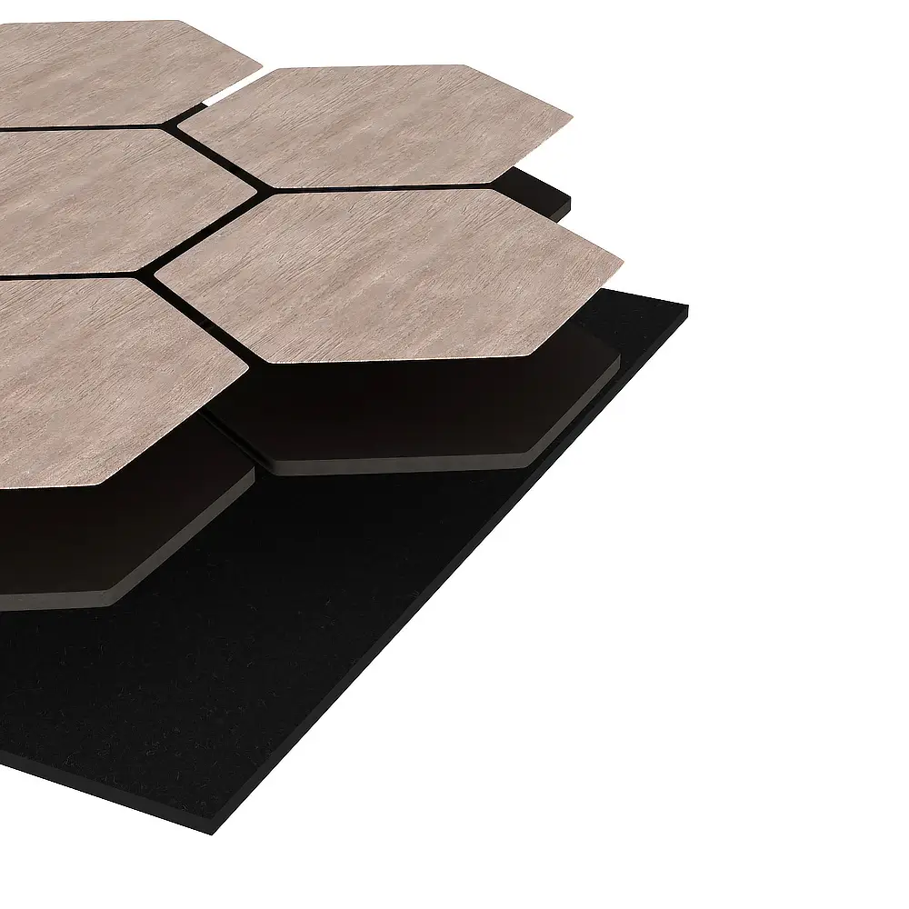 Hexagon Wooden Slat Acoustic Wall Panel Sound Absorbing Polyester Panel 1