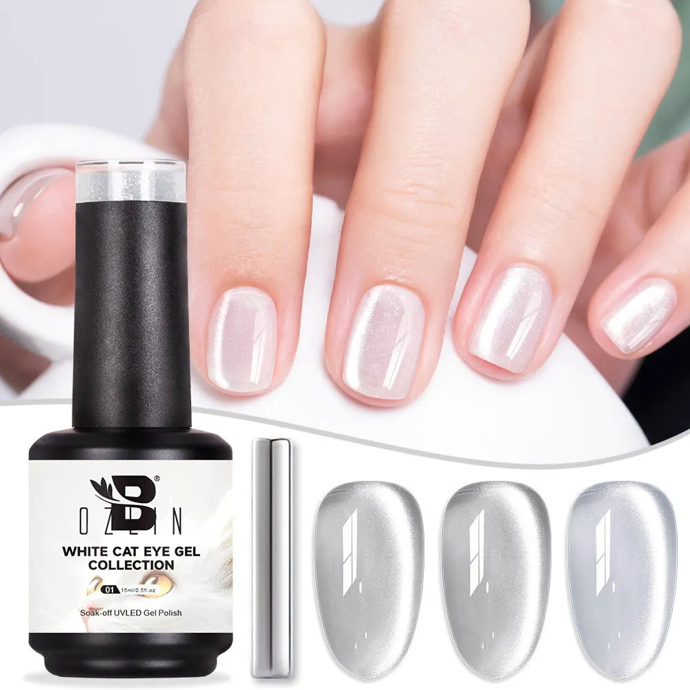 طلاء أظافر بوزلين 15 مل، جل عيون قطة مغناطيسي خالٍ من الهيماتوكسيلين، شفاف، شديد اللمعان، لون ضوء القمر 1