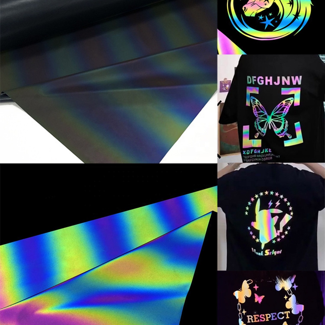 Vinilo de transferencia de calor del arco iris reflectante, HTV al por mayor para camisetas y ropa y bolsos y zapatos 3