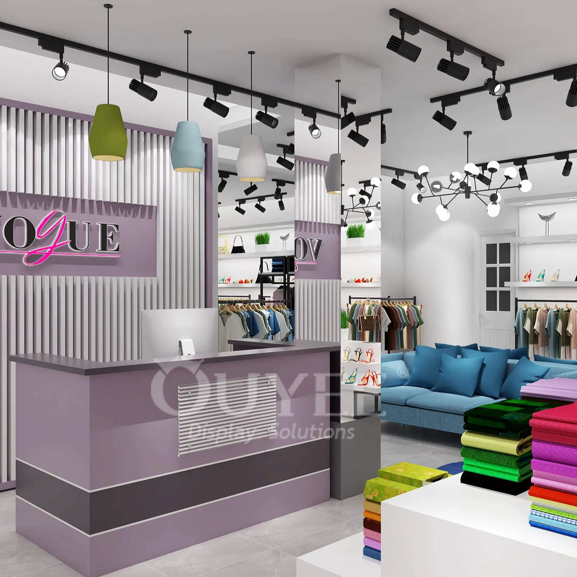 Wandpaneel aus Eisenrahmen für Sportschuhe im Innenbereich eines Bekleidungsgeschäfts 1