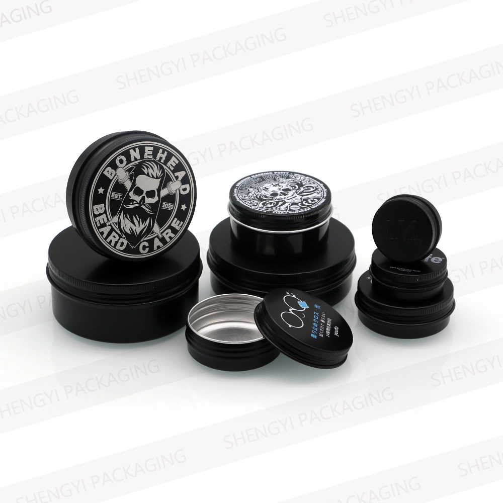 Pot en aluminium argenté mat noir pour cire capillaire et crème cosmétique 1