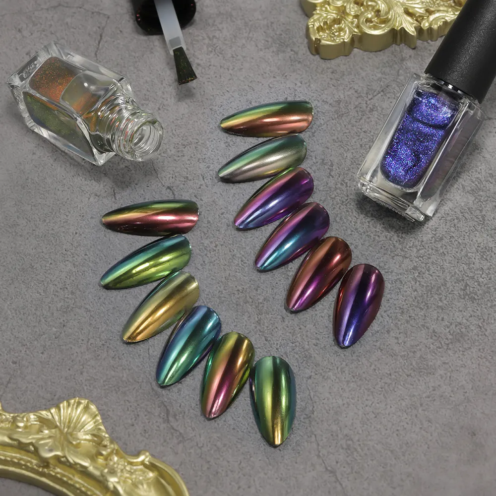 12 Colors 5ml Chameleon Liquid Chrome Nail Polish Metallic Mirror Powder 1