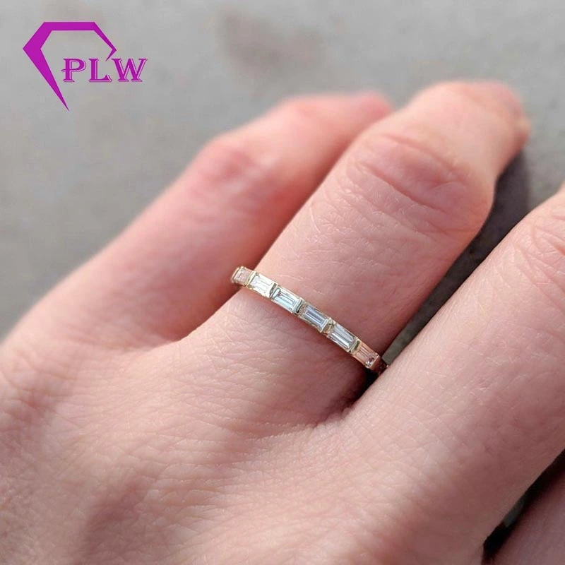 Provence Gem New Design EF Color 2x4mm Emerald Cut Moisanite Eternity Ring Band pour un engagement nuptial avec une rose / or jaune 14K 1