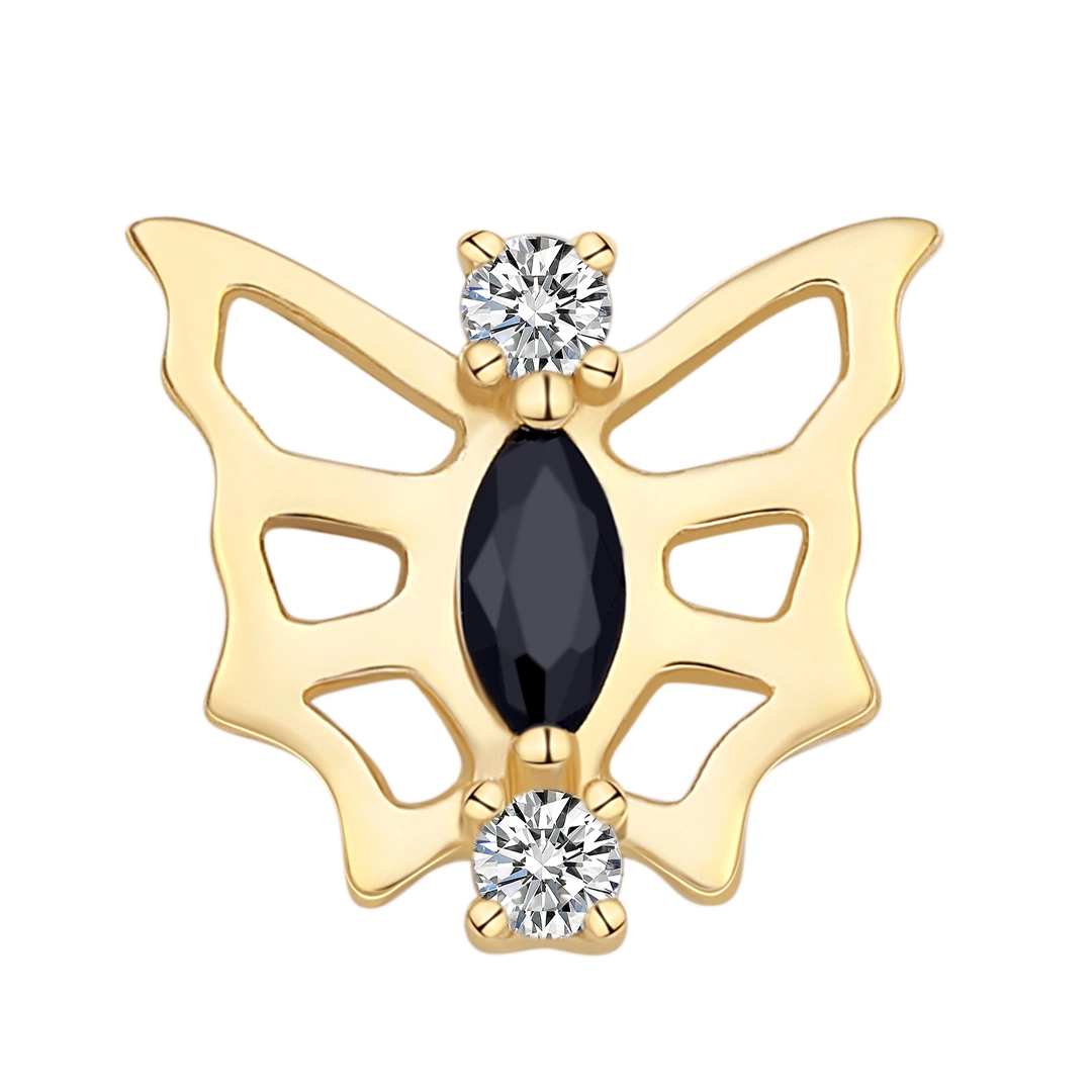 Eternal Metal 14k Solid Gold Black Marquise Butterfly Earring Piercing Jewelry Threadless Push In Ends Tops Threadless Jewelry 1