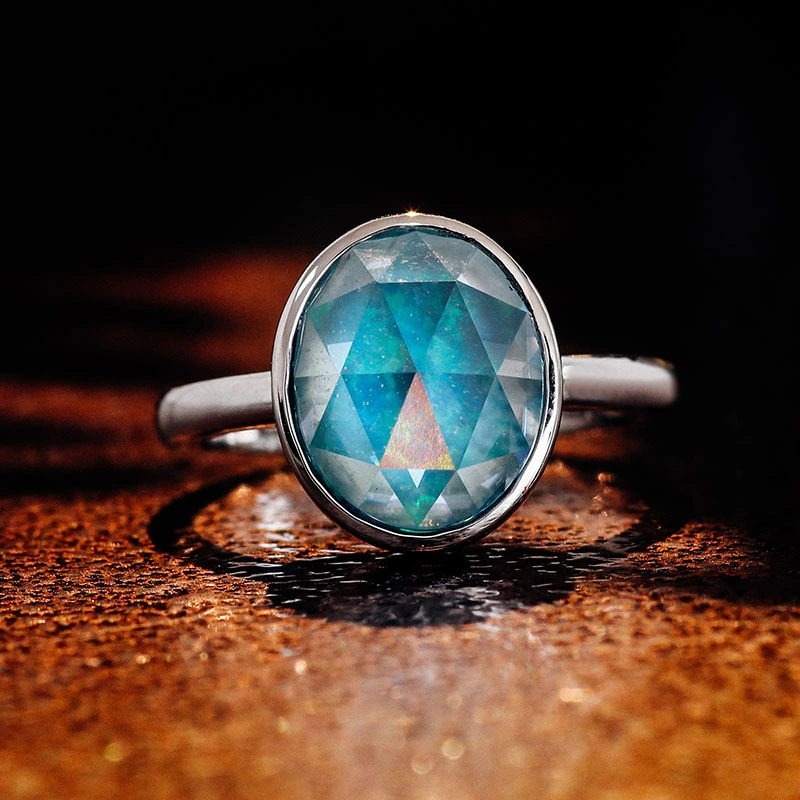 Provence Bijoux Opale Stone Rose Coupe ovale Moisanite Bague de fiançailles en or 14K 1