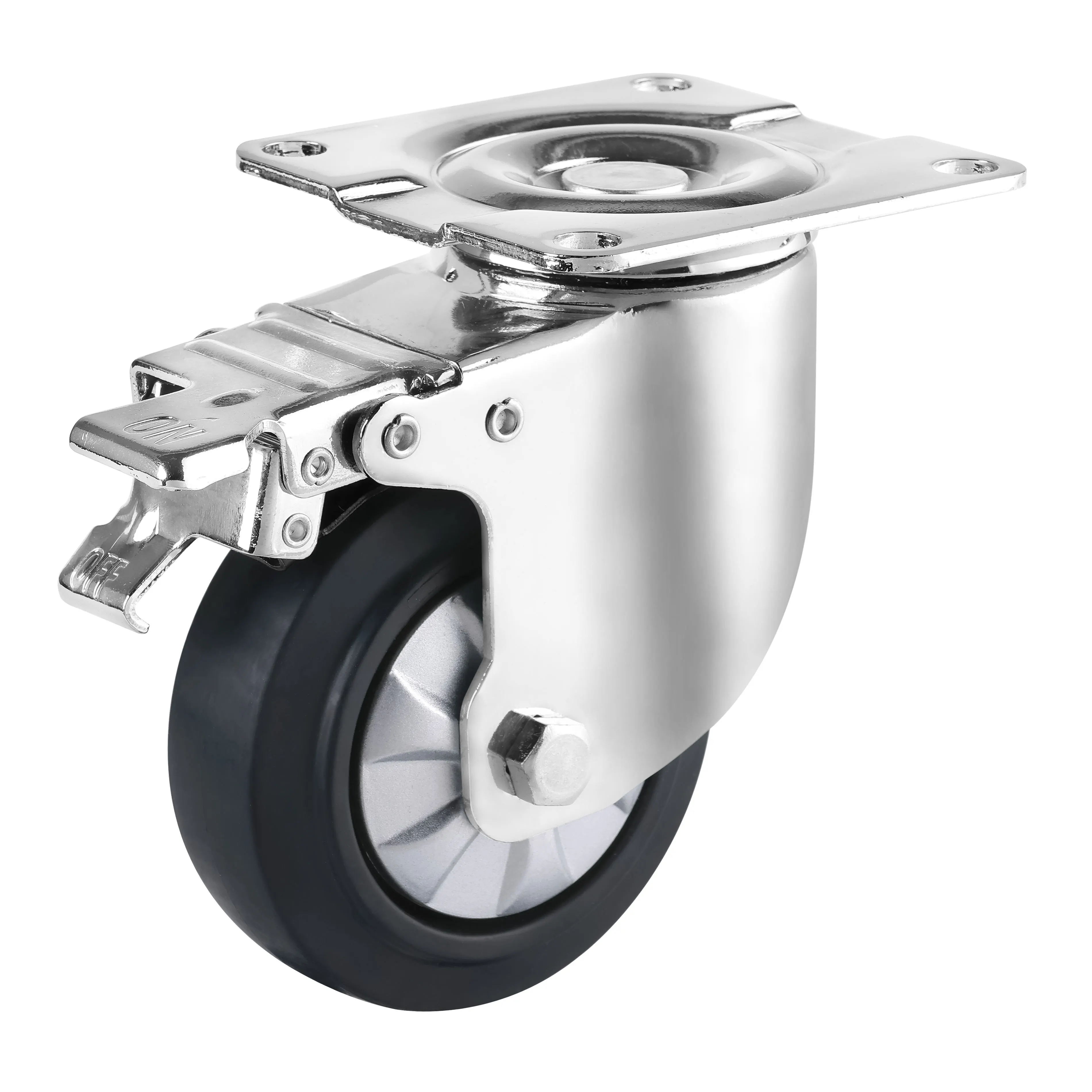 4 5'' Retractable Warehouse And Transportation Trolley Swivel Total Brake Black Elastic Thermoplastic Rubber Caster 1