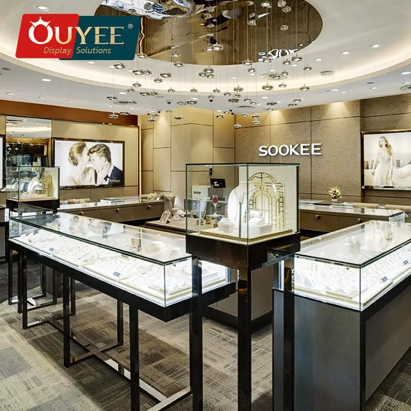 Maßgefertigte Ladenmöbel für Diamantschmuck mit drehbaren Holz-/Kunststoff-Elementen 1