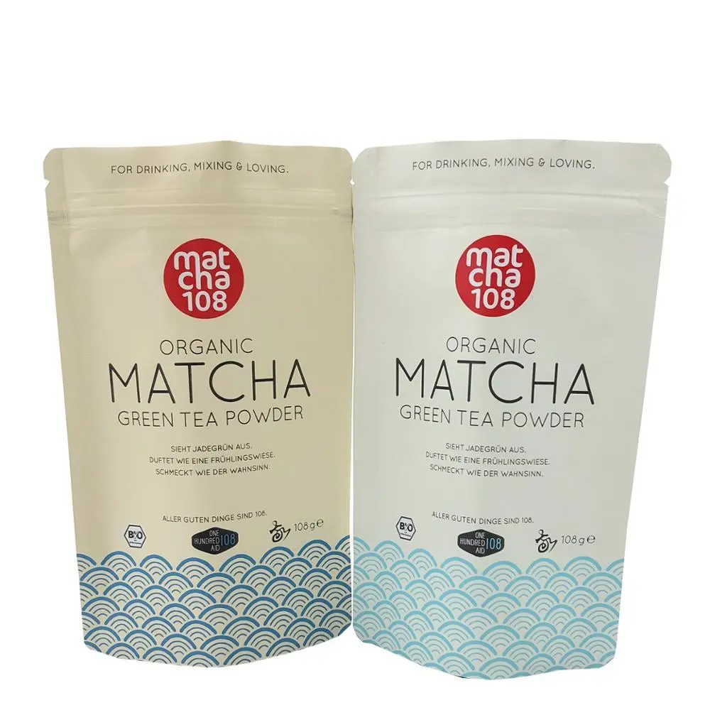 Matte Custom Printed Laminated Aluminum Foil Stand Up Pouch Matcha Green Tea Powder Packaging Bag 1