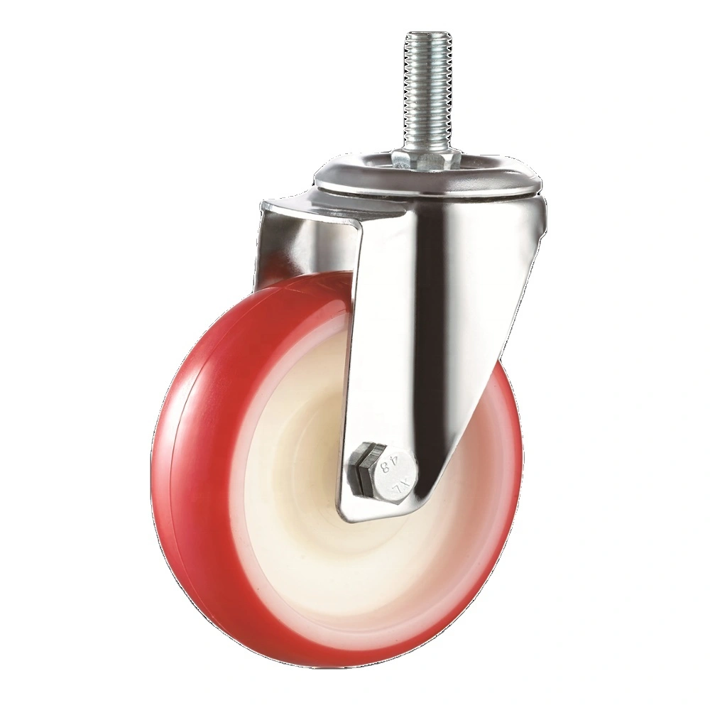 4 Red Pu Retractable Service Trolley Swivel Screw Threaded Stem Caster Wheel 1