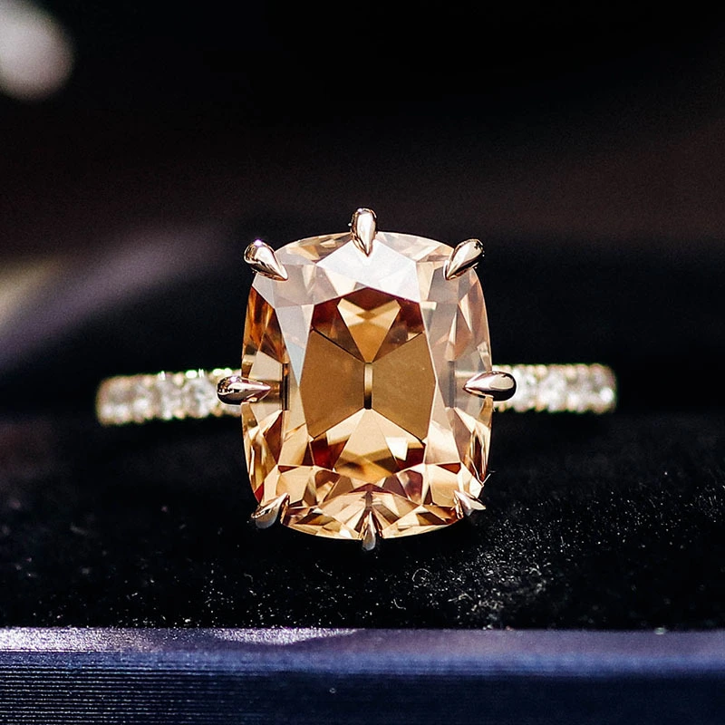 Champagne Couleur Cushion Old European Cut Moissanite Ring Jewelry Fashion 10k Yellow Gold Ring Provence Jewelry Classic Style 1