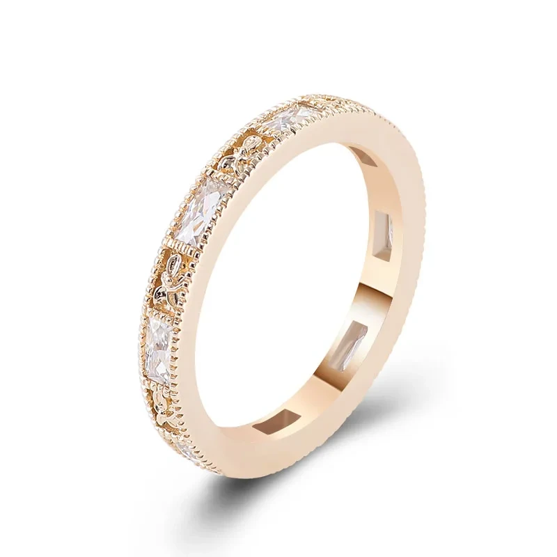 Anillo de compromiso de oro de 14 k con moissanita de corte francés y eternidad para mujer 1