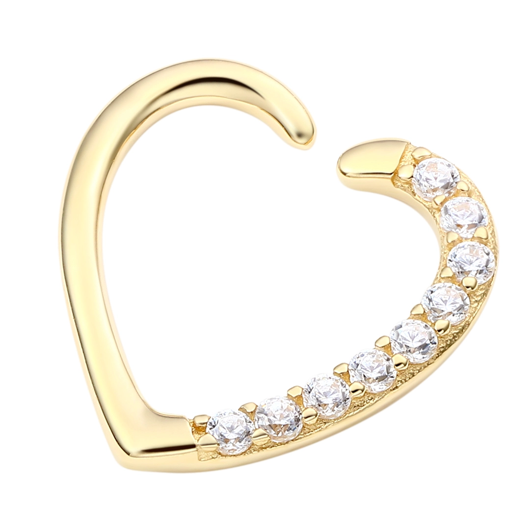 Eternal Metal 14k Solid Gold Half Paved Clear 5a Cz Hollow Heart Nose & Ear Hoop Piercing Navel&lip Seamless Ring Jewelry 1
