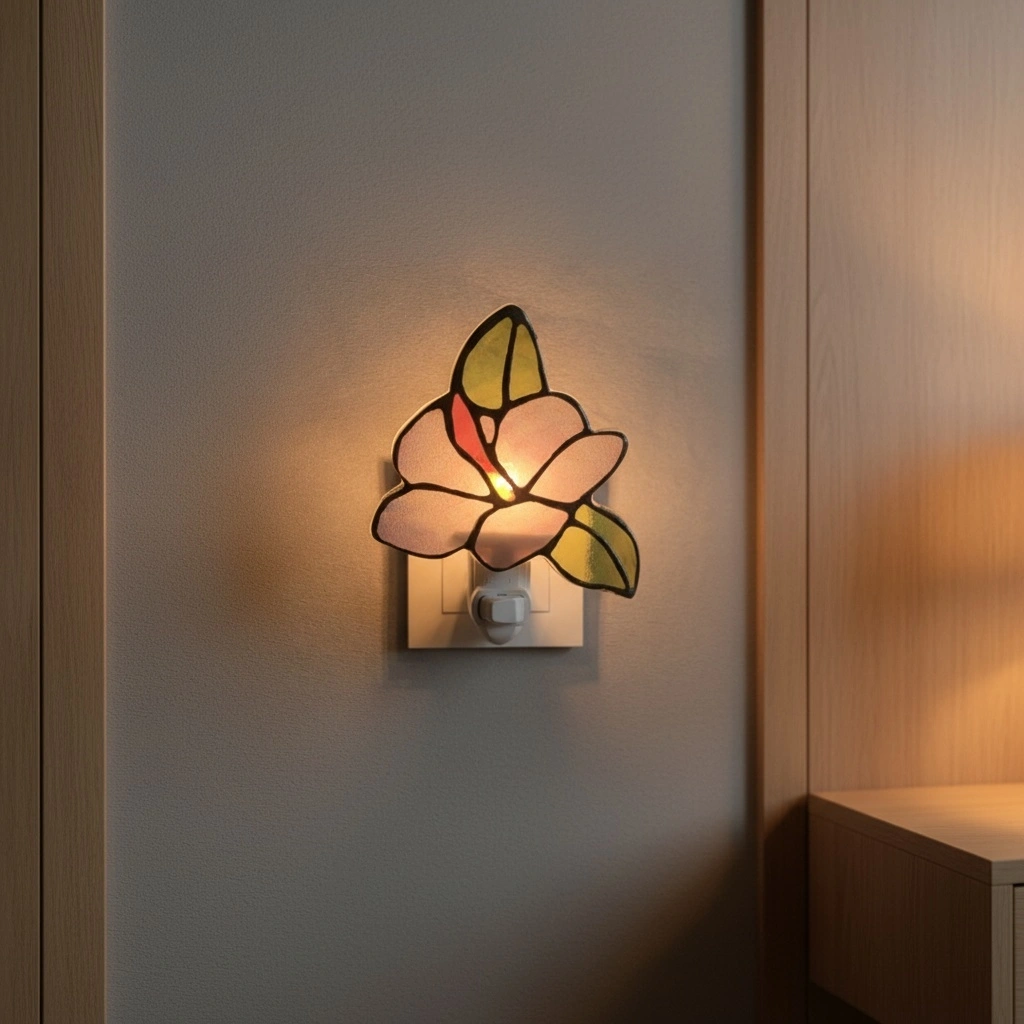 Plug-in GL-TY03 Wrought Iron Glass Flower Night Light Bedside Lamp Suitable for bedroom bedside lamps 1
