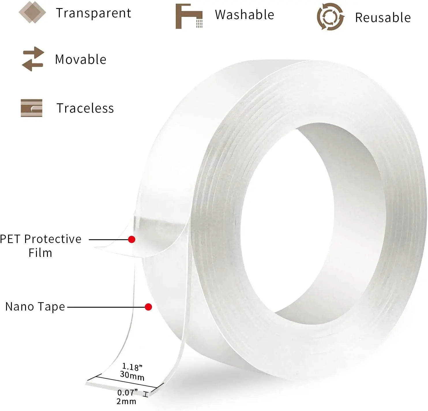 Transparente doppelseitige Nano -Klebebandwaschable & wiederverwendbar 3