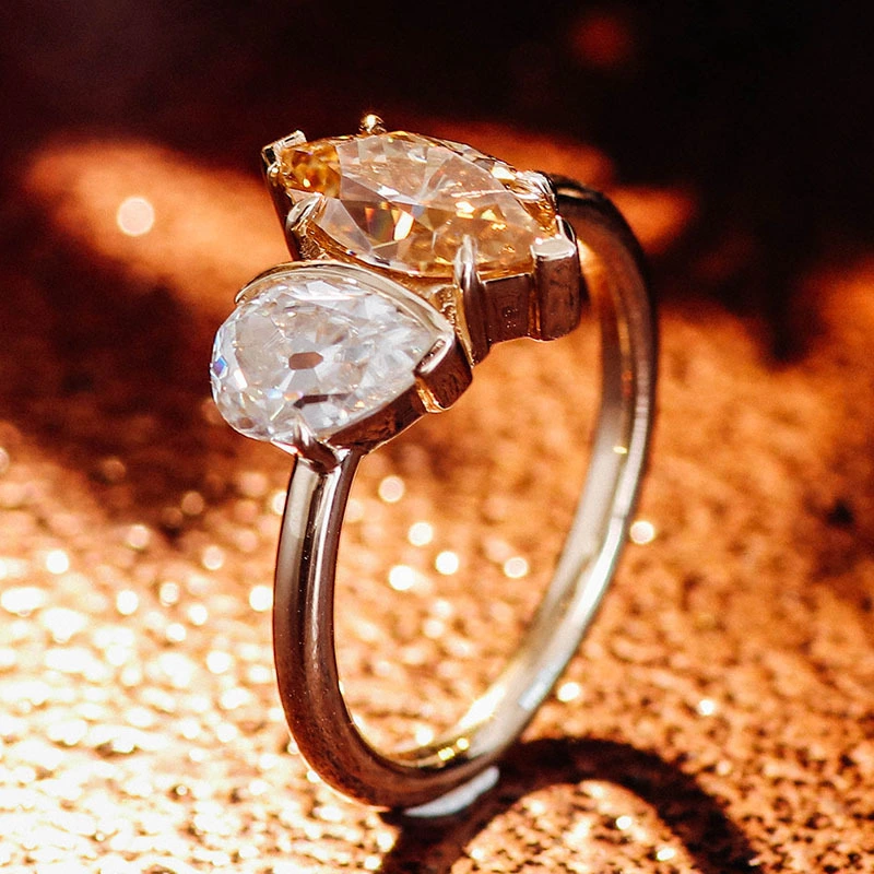 PEER & bague de fiançailles marquise 14k jaune doi toi et moine de mariage à deux pierres Coupe Moisanite1 1