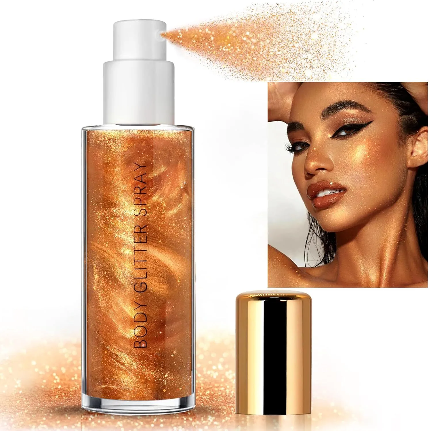 Body Hair Body Shimmer Spray Luminizer Glow Illuminator Non-sticky Quick-drying Bronze Gold Glitter Liquid Body Glitter Spray 1