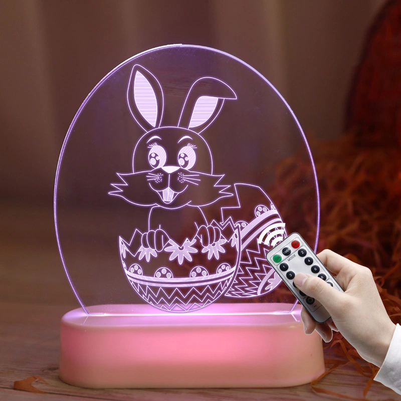 Easter Rabbit 3D Acrylic Night Light GL-F2R With RGB Remote Control For Bedroom Decoration 1