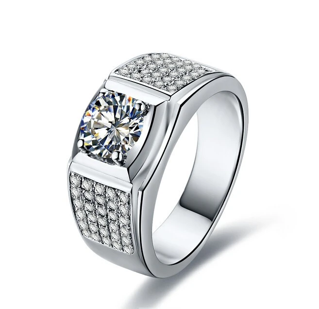 1ct redondear el anillo de boda macho de moissanite oro blanco 14k anillo de compromiso para hombres 1