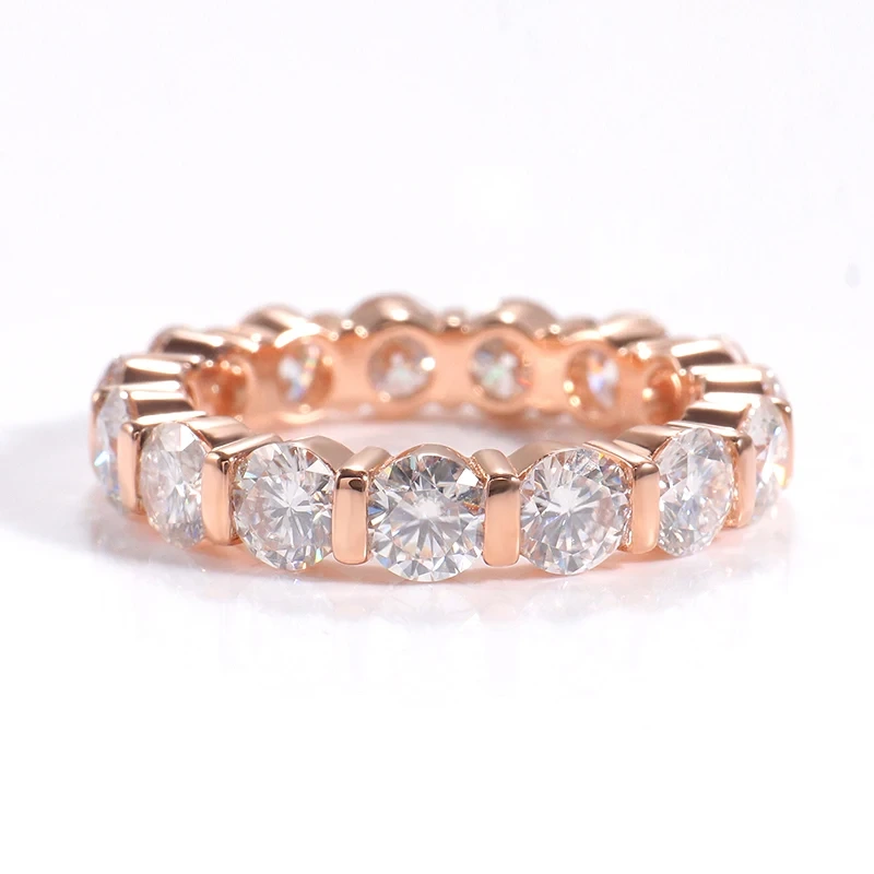 NUEVO CANAL DE CANALES 4 mm Round Moissanite Diamond Eternity Banda de anillo de boda de oro rosa de 14k para novia para la novia 1