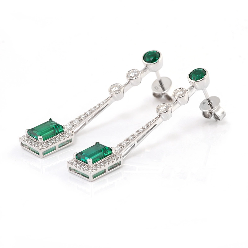 Hydrothermal Emerald Cutting Emerald Stone Silver 925 Earring For Woman With Short Hair 1