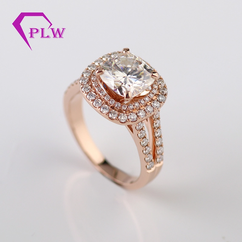 2,5carat 8x8 mm Cushion Brilliant Cut Moissanite 14K Rose Gold Two Halo Engagement Anneau de Provence Gems 1