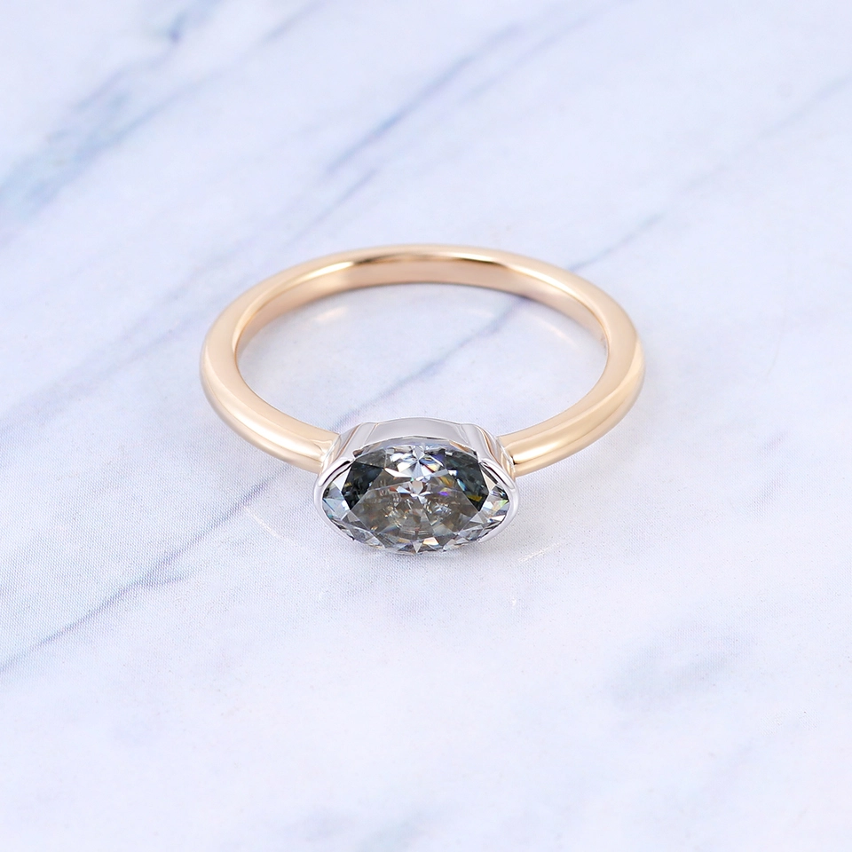 Solid Yellow Gold Moissanite Solitaire Rings Gray Marquise Cut Vvs Moissanite Diamond Engagement Wedding Rings Women Men 1