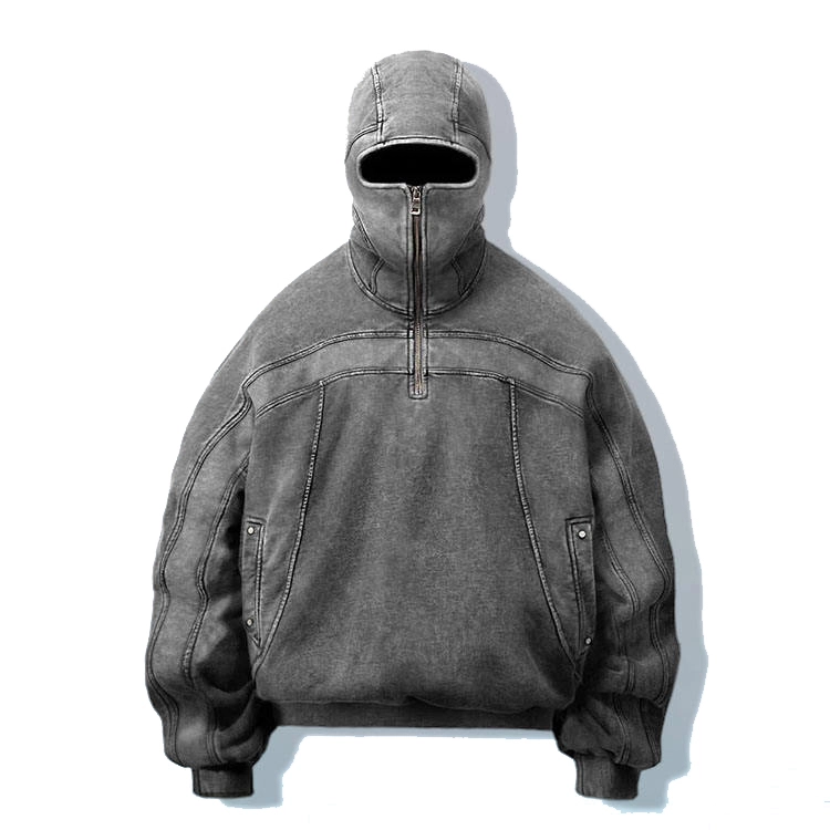 Custom Drop Shoulder Vintage Black Hooded Sweater Custom Zip Up Hoodie Men 1
