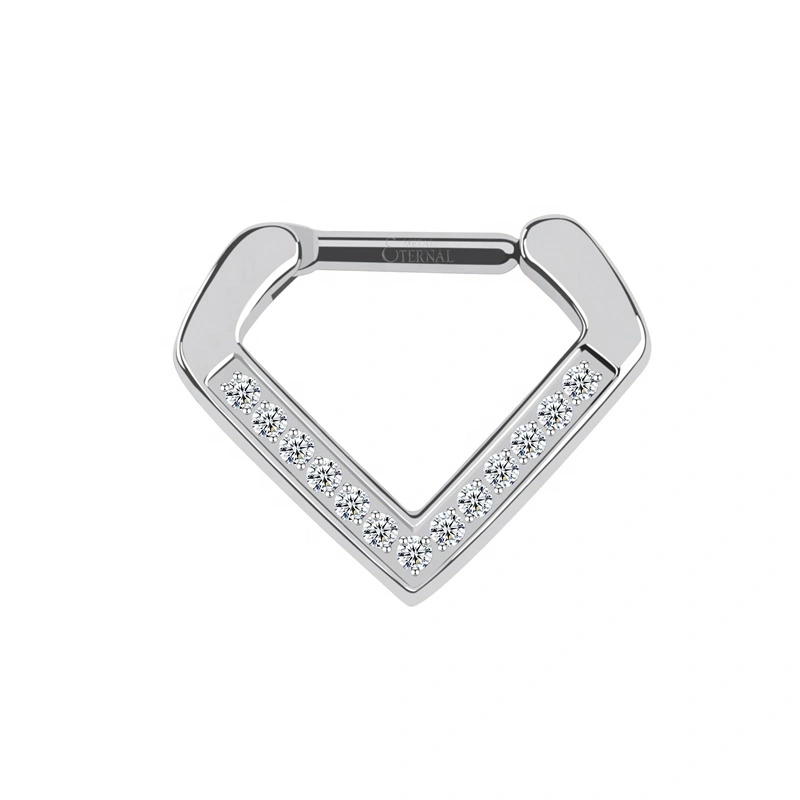 Eternal Metal Astm F136 Titanium Cz Cnc Setting Triangle Shape Septum Clicker Nose Ring 1