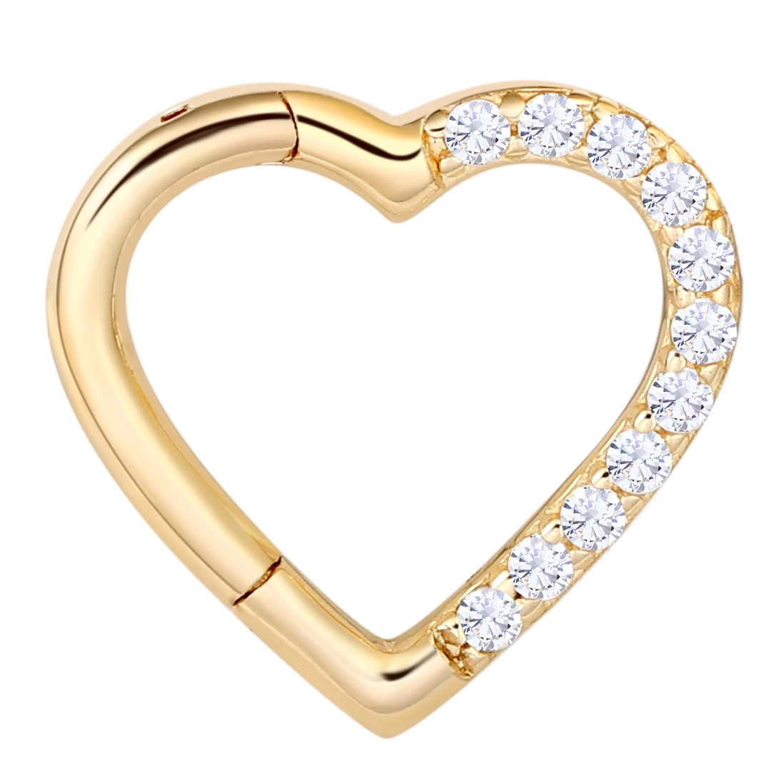Eternal Metal 14k Solid Gold Half Paved 5a Cz Hollow Heart Hinged Segment Ring Nose  Earring Conch Piercing Jewelry 1