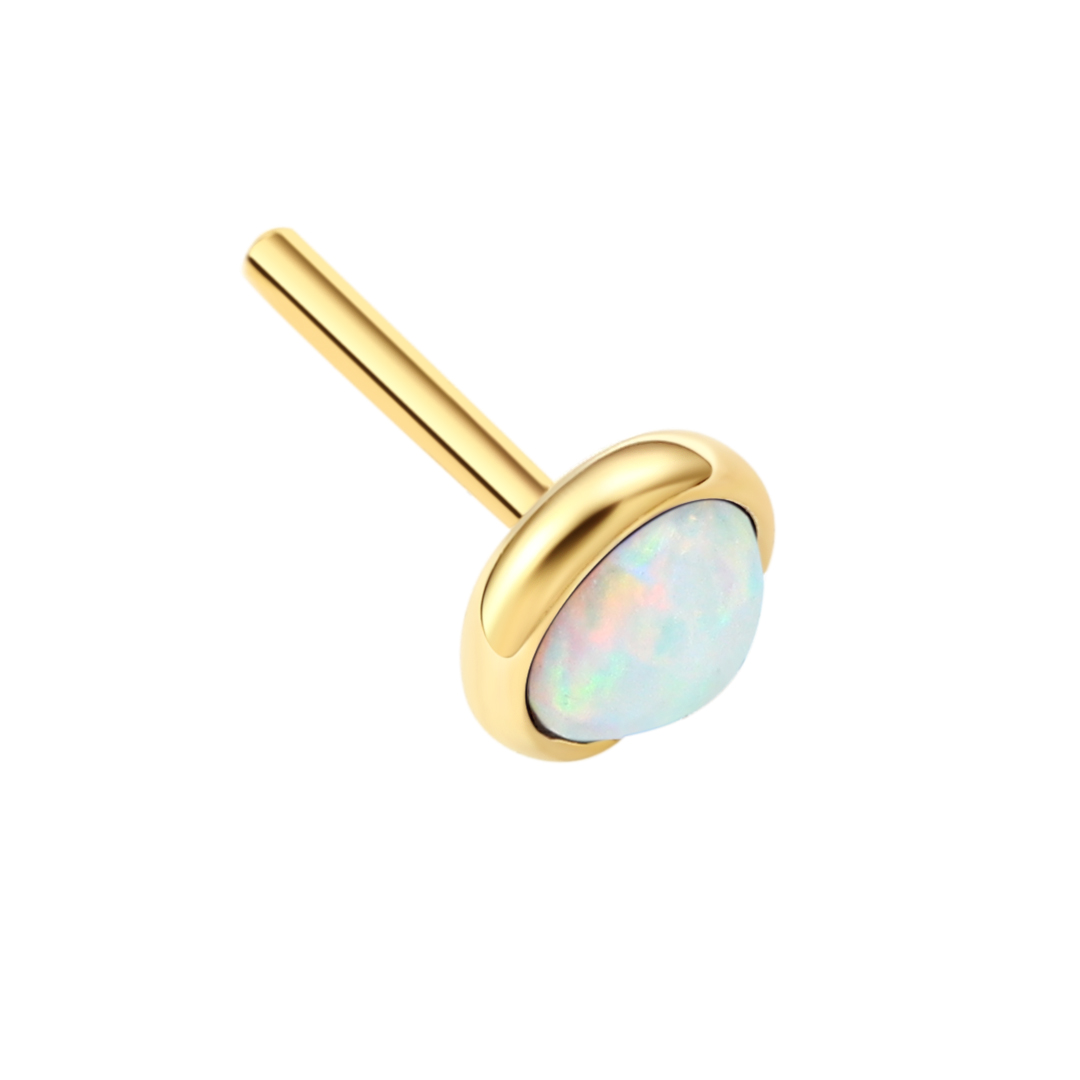 Eternal Metal 14k Solid Yellow Gold Blue<000000>white Opal Stone Nose<000000>ear Piercing Jewelry Labret Helix Threadless Push In Ends Tops 7