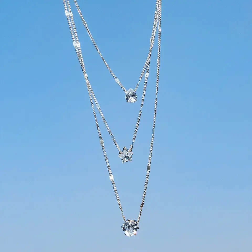 Fashion Multi - Layered Pentagram Water Droplets Stars Love Drop Pendant Retro Collarbone Chain Necklace 1
