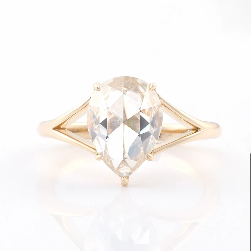Claw setting 4carat white diamond rose gol anneau 14k poire rose coupé Moisanite Diamond Wedding Women Ring 1