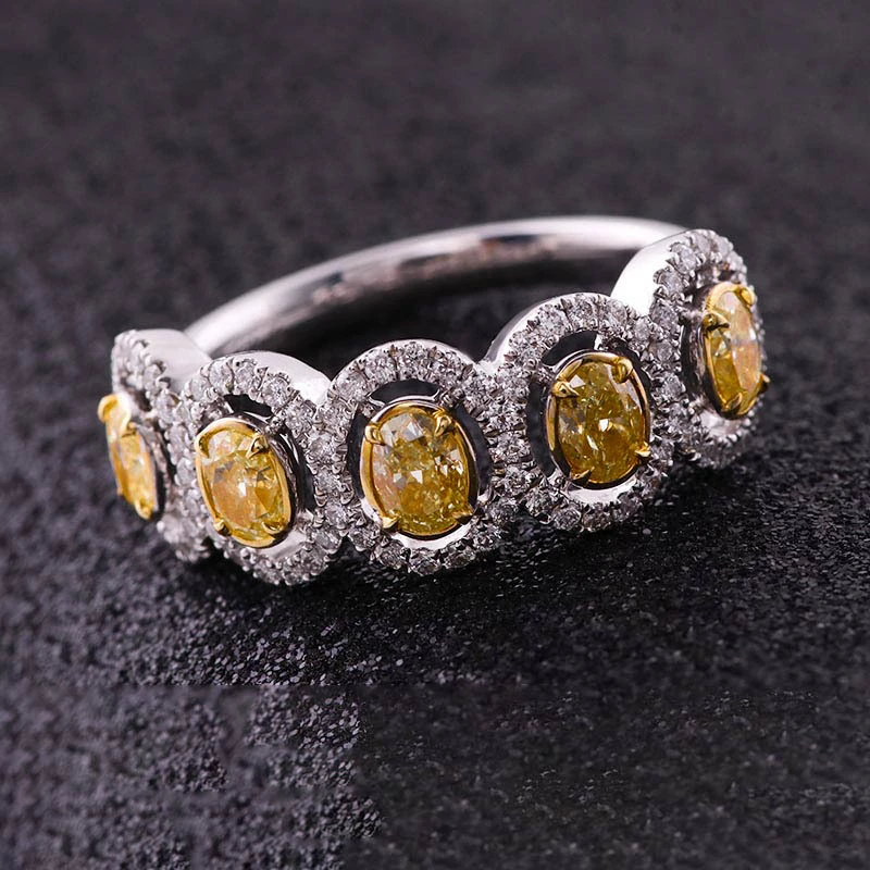 Forever Love Gorgeous Diamond Jewelry Eternity Wedding Ring With 5 Oval Cut Yellow Diamonds 1