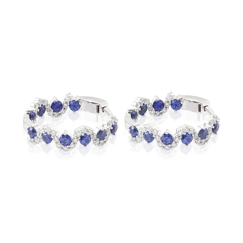 Sapphire & Diamond Earrings 14k White Gold Lab Diamond Hoop Earrings Iced Out Cluster Sapphire Earrings Diamond Wedding Jewelry 1