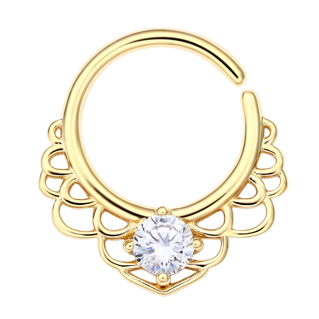 Eternal Metal 14k Solid Gold Filigree Lace Texture With Cz Ear <000000> Nose Hoop Piercing Navel <000000>labret Seamless Ring Jewelry 5